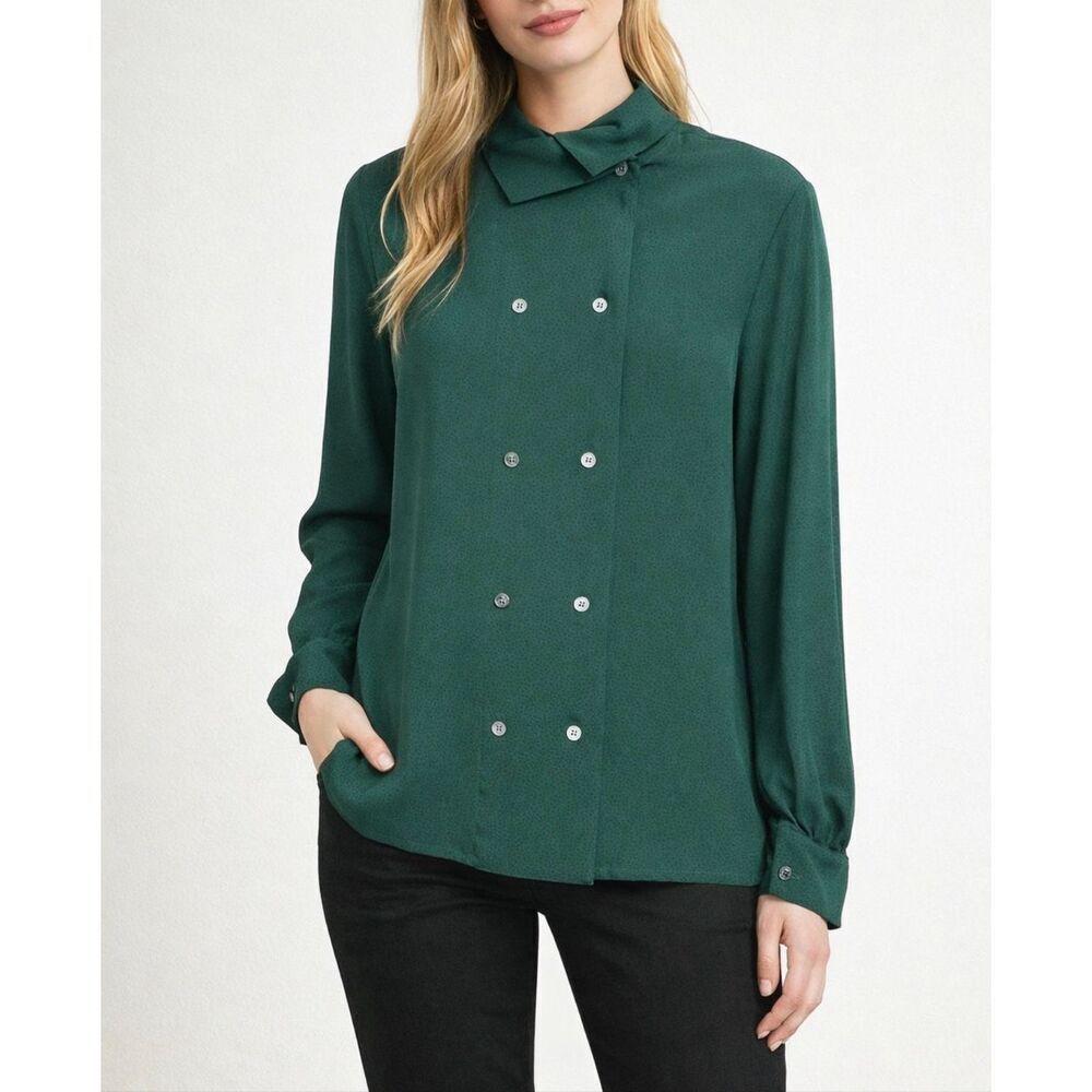Vintage Britghes of Georgetowne silk forest green pullover blouse size 6
